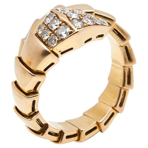 Bvlgari Serpenti Viper Diamond 18k Rose Gold Ring Size M For Sale At