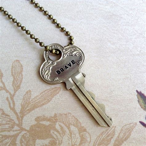 Vintage Key Necklace Jewelry Stamped Vintage Key Brave