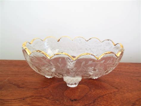 Louisa Floragold Jeannette Glass Company Clear With Gold Trim Etsy