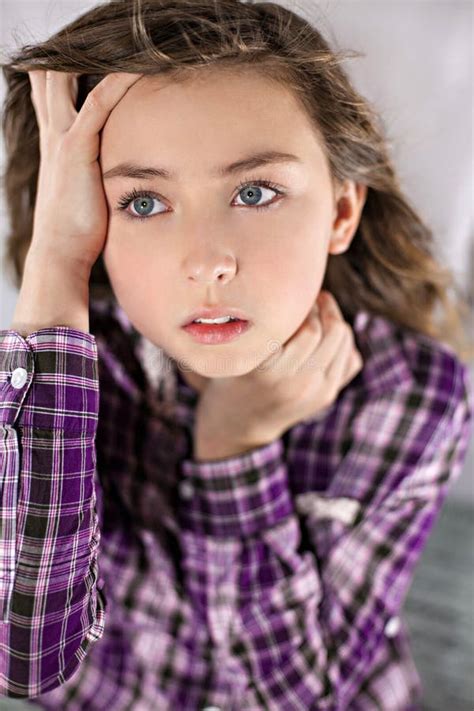 Portrait Of Worried Young Girl Stock Photo Image Of Pretty Serious