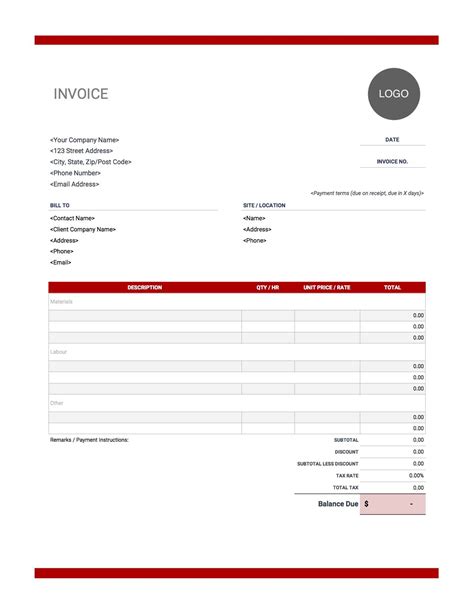 Free Contractor Invoice Template Excel Format Bonsai