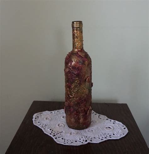 Altered wine bottle-Mixed media bottle-Art bottle | Glass bottle crafts, Diy bottle crafts, Wine ...