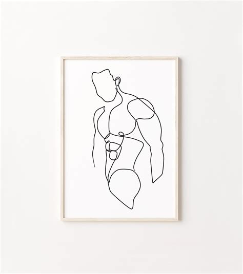 Man One Line Drawing Male Body Line Art Abstract Naked Man Poster