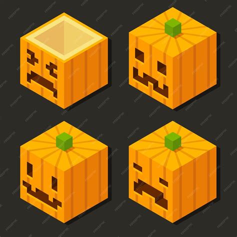 Premium Vector Isometric Halloween Pixel Art Pumpkins Set