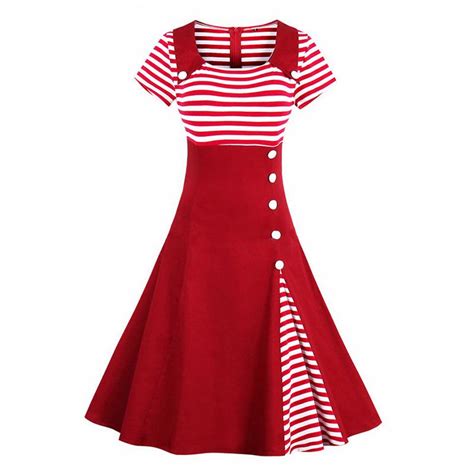 Buy New Vintage Women Dress Black White Striped Patchwork Ladies Elegant Dress At Affordable