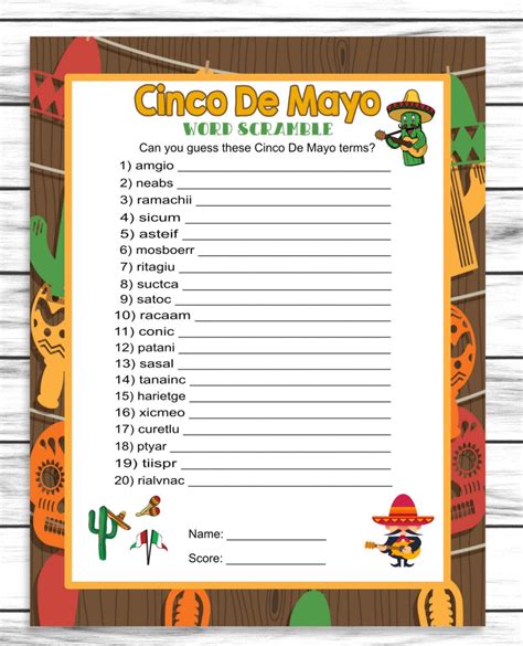 Cinco De Mayo Word Scramble Game Printable Kids Activity Sheet Insta