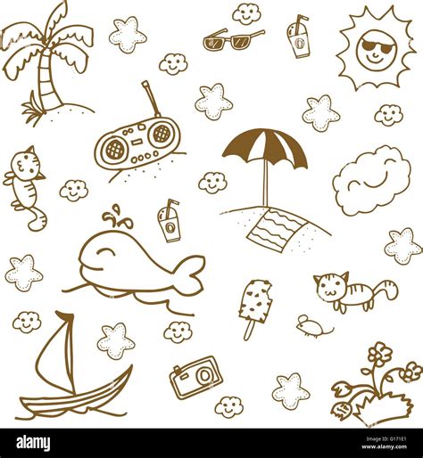 Set Beach Doodle Art Stock Vector Image And Art Alamy