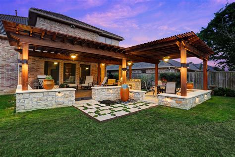 Pergola Sitting Walls Outdoor Living Outdoor Kitchen Large Backyard Landscaping Outdoor