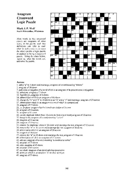 Pdf Anagram Crossword Logic Puzzle Mark Wolf