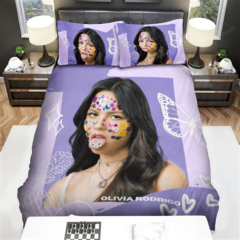 olivia rodrigo with face stickers bed sheets duvet cover bedding sets homefavo