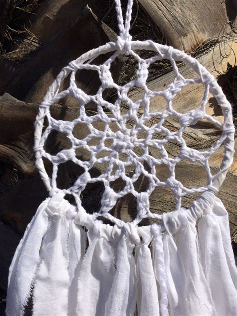 White Crochet 6 Dream Catcher With Fabric And Yarn Etsy