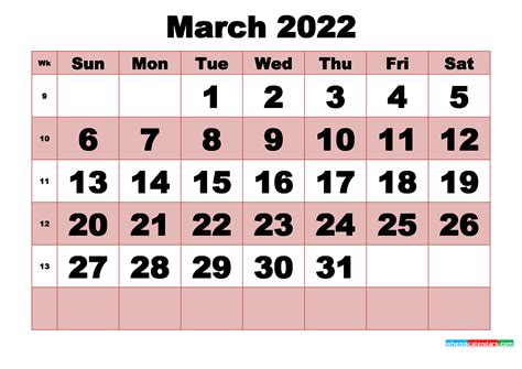 Free Printable Monthly Calendar March 2022 Free Printable 2021