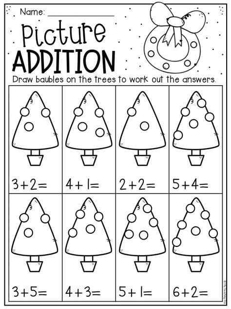 Christmas Picture Addition Worksheet For Kindergarten Students Draw