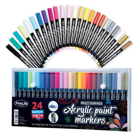 Fine Tip Colored Acrylic Paint Markers Set Of 24 Collections Etc