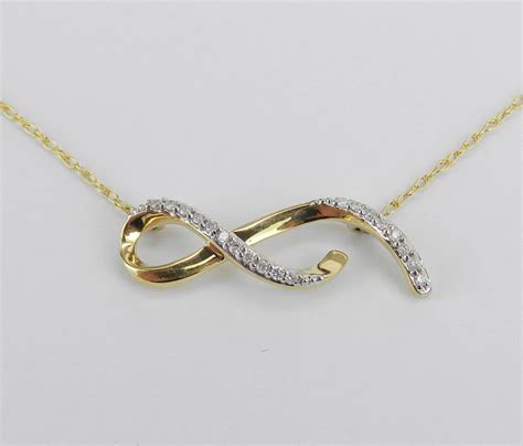 Yellow Gold Diamond Infinity Necklace Pendant 185 Chain Etsy