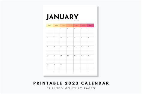2023 Lined Monthly Calendars Portrait 85x11 Jan Dec Etsy