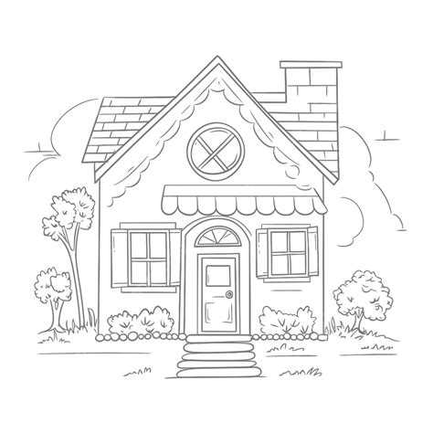 Drawing Cute Home Coloring Page With House And Front Door Outline