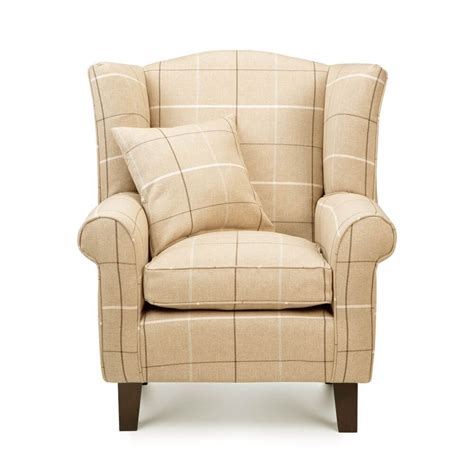 Morris Beige Tartan Fabric Wingback Chair Wingback Chair Stylish