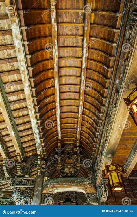 Chinese Qing Dynasty Wood Carving Architecture Editorial Stock Image