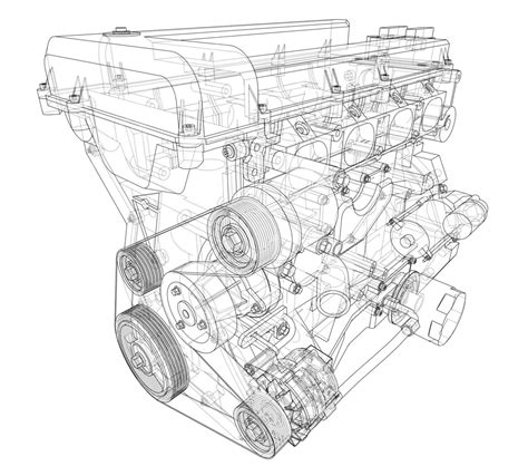 Engine Sketch Vector Rendering Of 3d Technology Silhuette Drawing