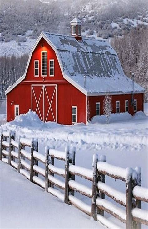 Beautiful Snow Covered Red Barn Fantastic Materials