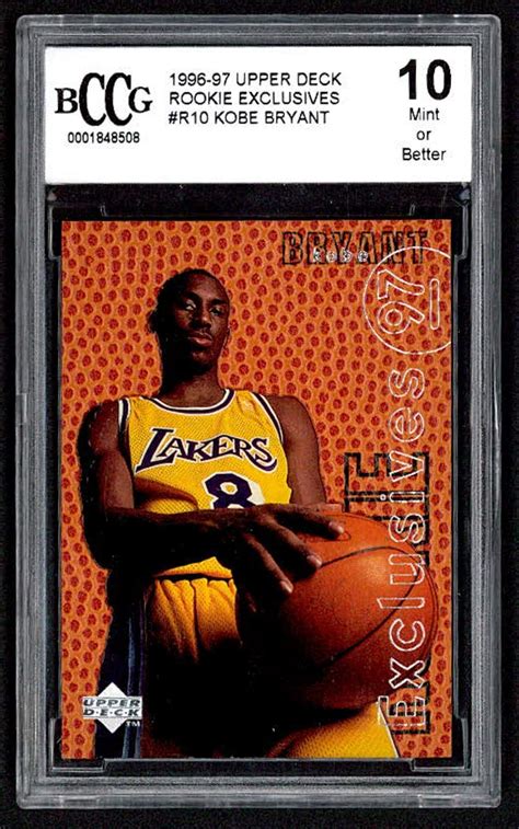 1996/1997 upper deck kobe bryant los angeles lakers rookie card. 1996-97 Upper Deck Rookie Exclusives #R10 Kobe Bryant ...