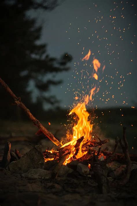 Fire Flame Lights Bonfire Campfire Dark Night Heat Firewood