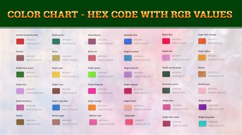 Color Chart Color Names Hex Code With RGB Values Graphical And Web Designing Use Invent