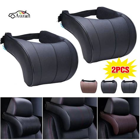 new 2pc auto car neck pillow pu leather memory foam pillows neck rest seat headrest cushion pad
