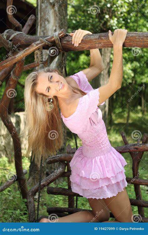 Girl In Pink Dress On The Swing Stock Image Image Of Background Fashion 19427099