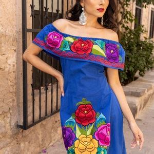 Typical Mexican Dress Size S XL Floral Embroidered Dress Traditional Mexican Dress Artisanal