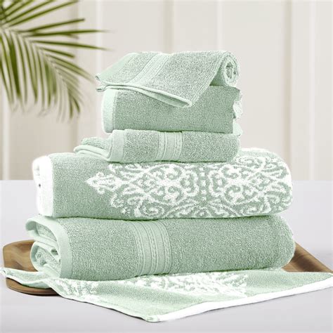 Modern Threads Artesia Damask 6 Piece Bath Towel Set Sage
