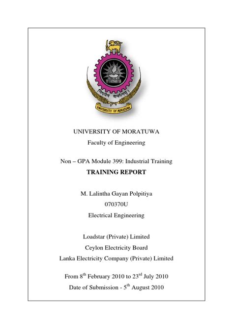 Report must be submitted upon every repairing ship's job. Industrial Training Report-Cover Page
