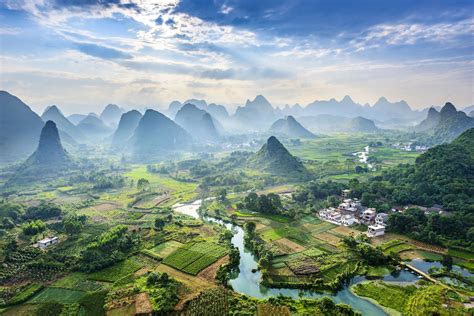 Landscape Of Guilin Li River And Karst Mountains Located Near