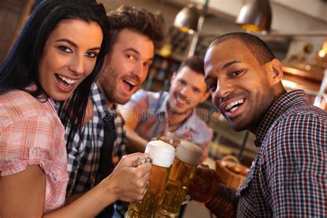 Happy Young People Having Fun In Bar Stock Photo Image Of Friends