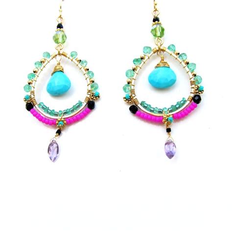 Items Similar To Turquoise Chandelier Earrings With Emeralds Amethyst