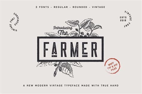 The Farmer Font Condensed Typeface Rustic Logo Design Vintage Logo