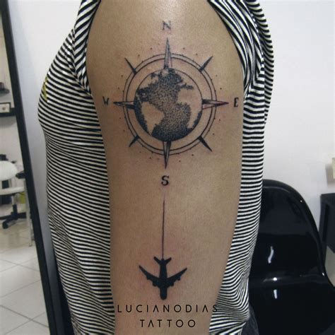 Dotwork Earth Globe Compass Airplane Travel Tattoo Made By Me At