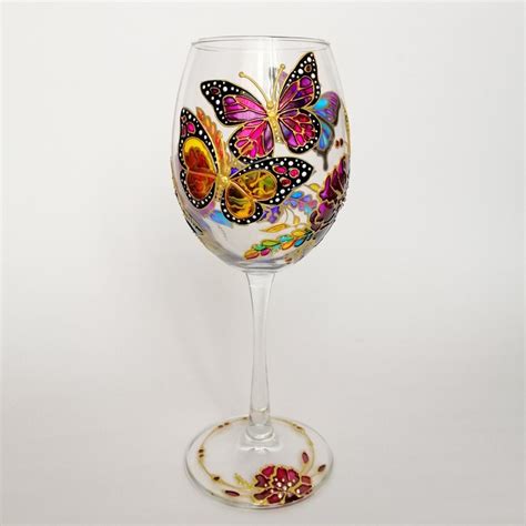 Personalised Wine Glass Monarch Butterfly Hand Painted Wine Etsy
