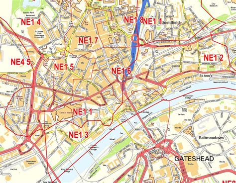 Newcastle Upon Tyne Postcode Wall Map City Sector Map 9