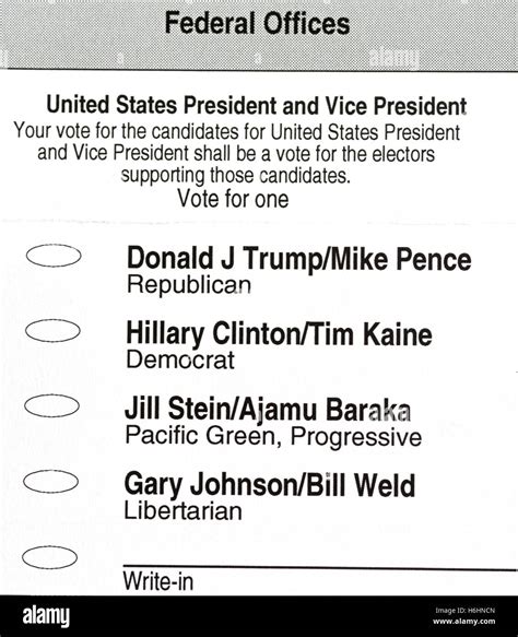2016 American Presidential Election Ballot Stock Photo Alamy