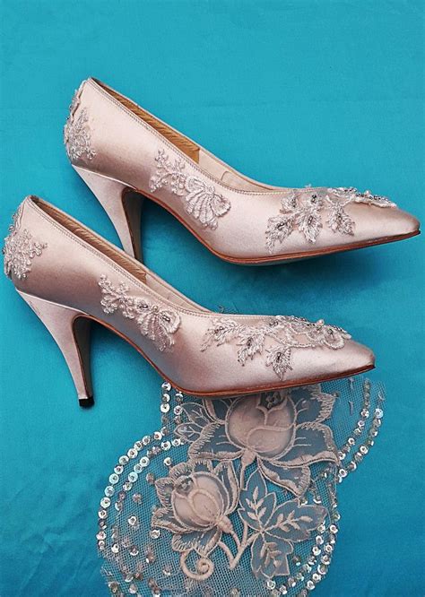 Bridal Wedding Shoes Soft White Or Ivory Satin Hand Beaded Lace