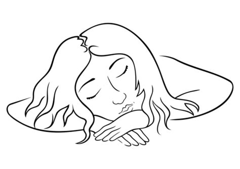 Vector Illustration Of A Relaxed Young Woman Sleeping With A Pillow