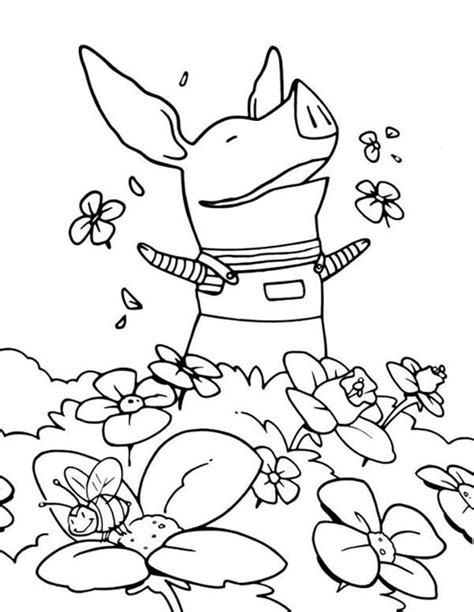 Olivia The Pig At The Flower Garden Coloring Page Netart
