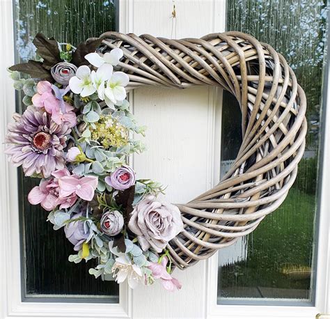 Grey Wicker Heart Door Wreath Spring Summer Autumn Etsy