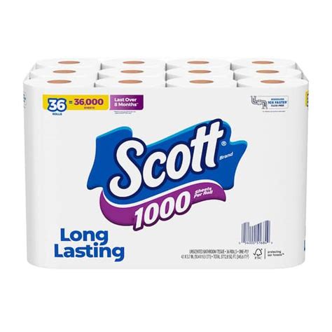 Scott 1 Ply White 1000 Sheet Toilet Paper1000 Sheets Per Roll 36 Rolls