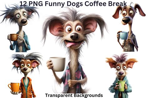 12 Png Funny Dogs Coffee Break Clipart Graphic By Imagination Station