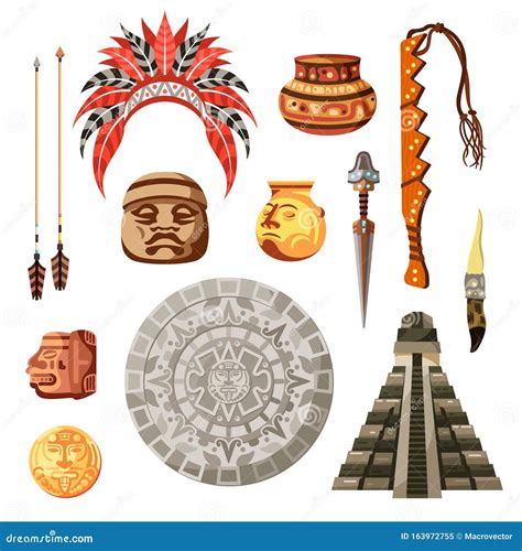 Maya Civilization Cartoon Set Stock Illustration
