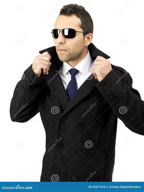 Portrait Of A Serious Standing Man With Sunglasses Stock Photo Image