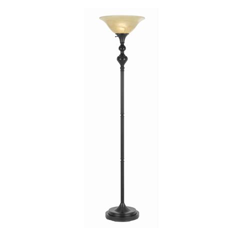 3 Way Glass Shade Torchiere Floor Lamp With Metal Pedestal Base Black